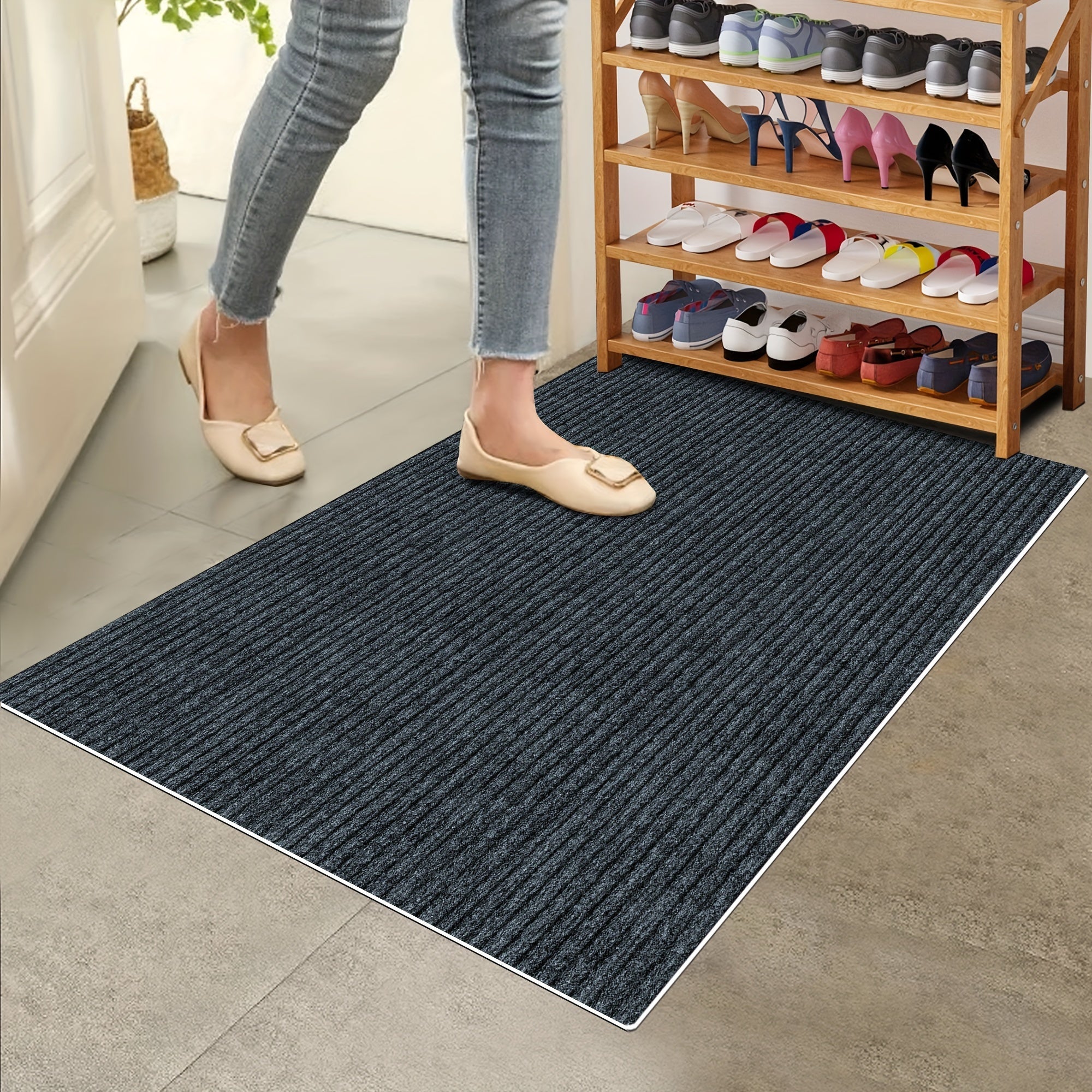 Striped Non-Slip Absorbent Doormat for Entrance, Balcony, or Patio