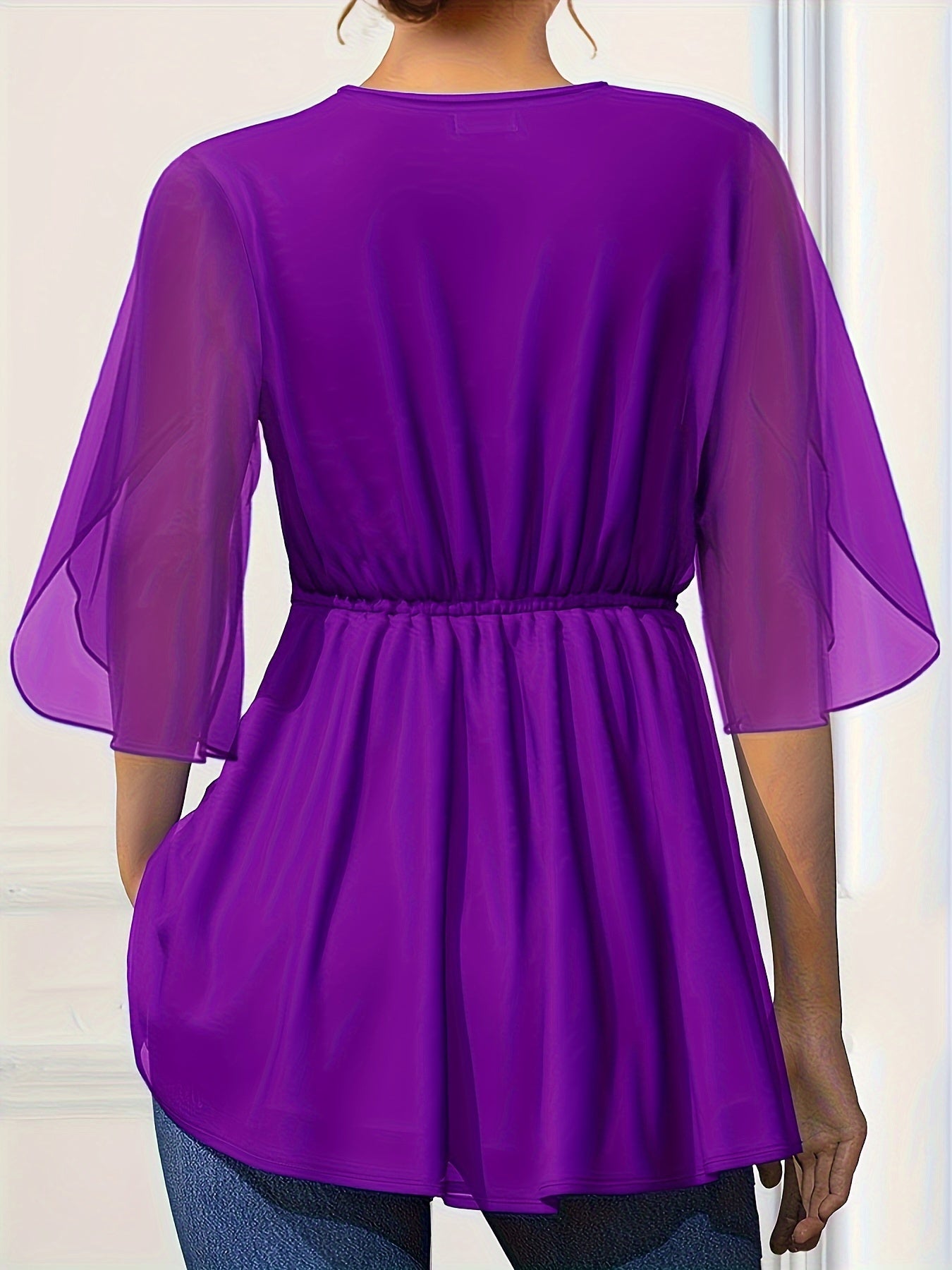 Women's Chiffon V-Neck Top With Cinched Waist Lightweight Comfortable