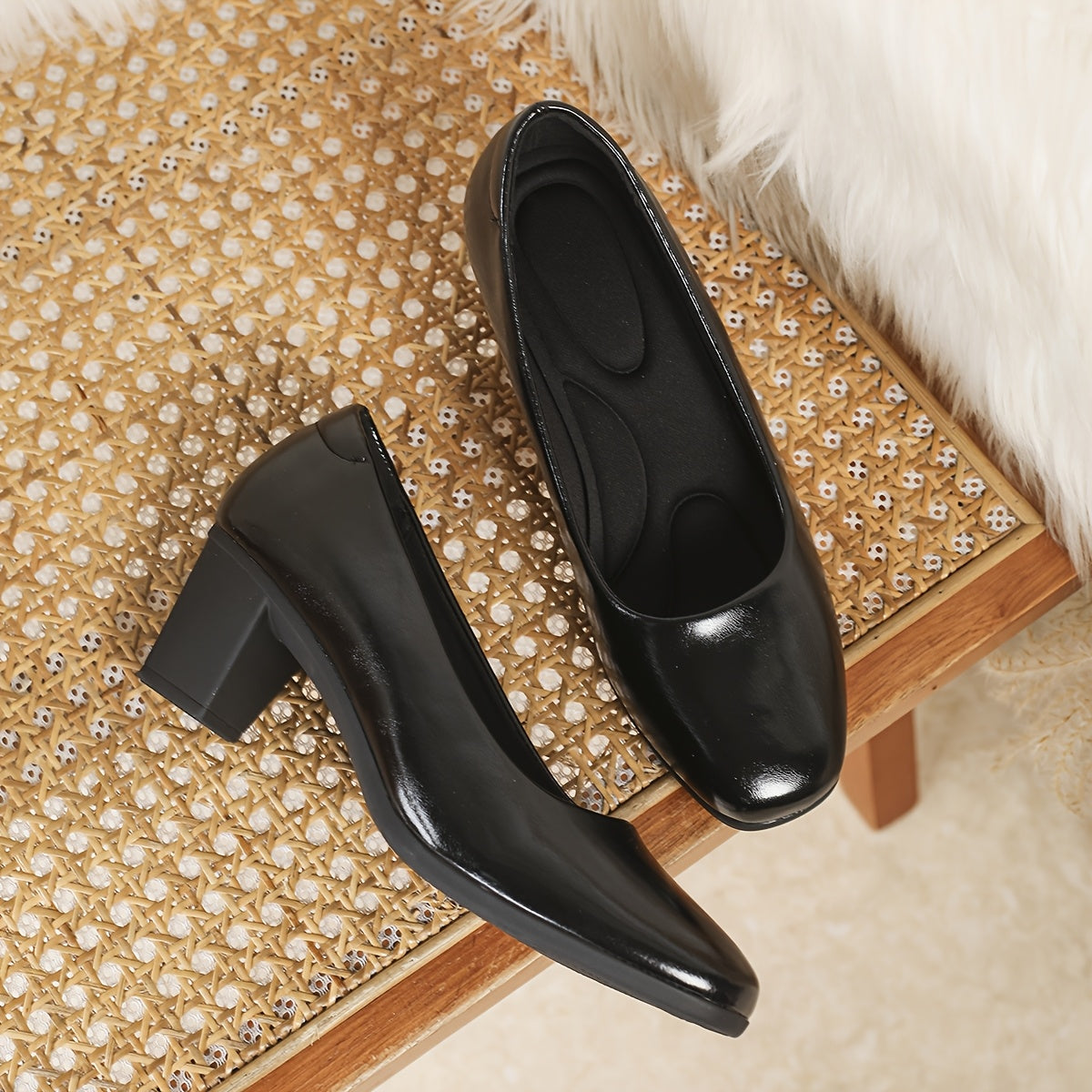 Women's Square Toed Chunky Heel Slip-On Flats Shoes Elegant Stylish