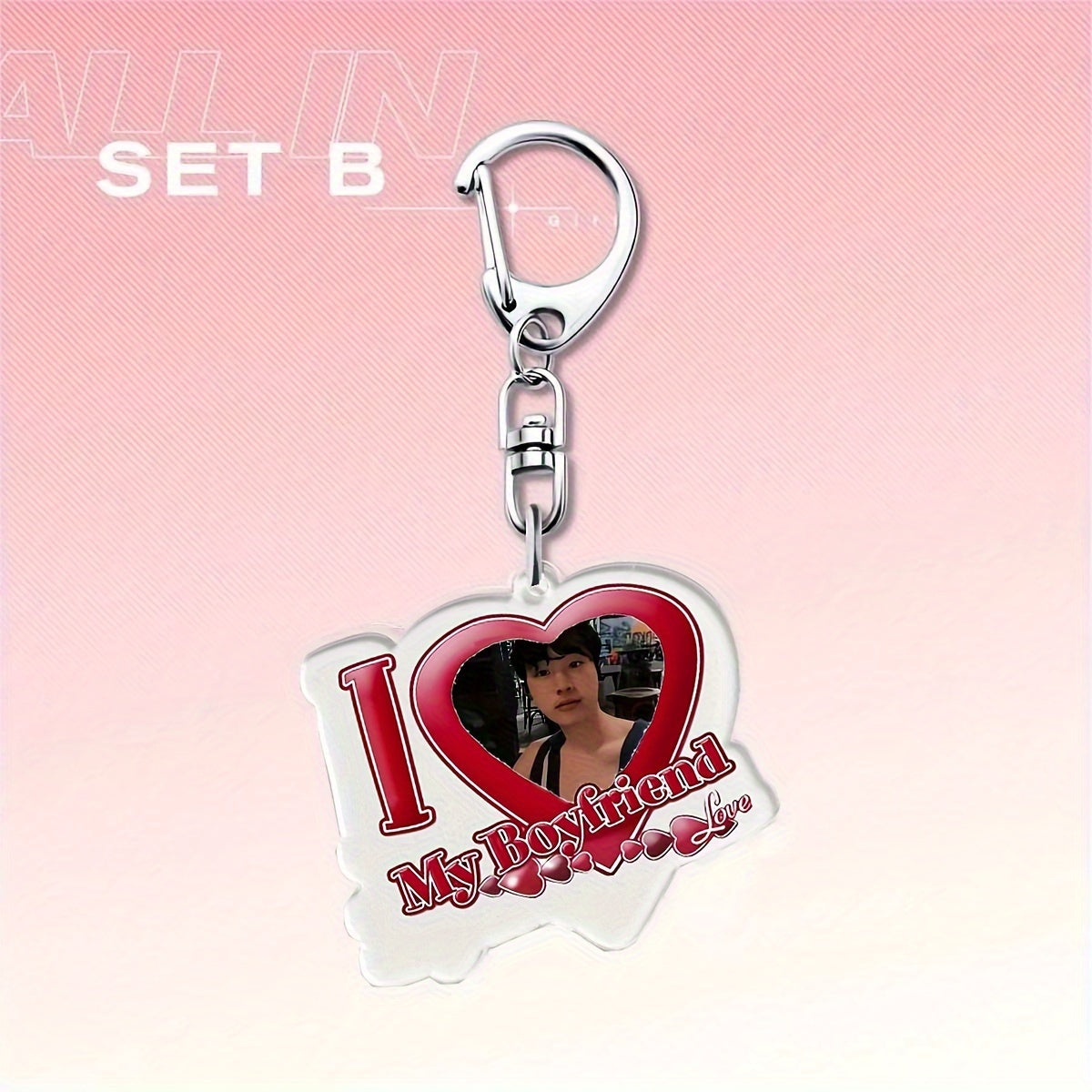 Personalized Acrylic Heart Keychain with UV Portrait and Alphabet Theme for Valentine's Day