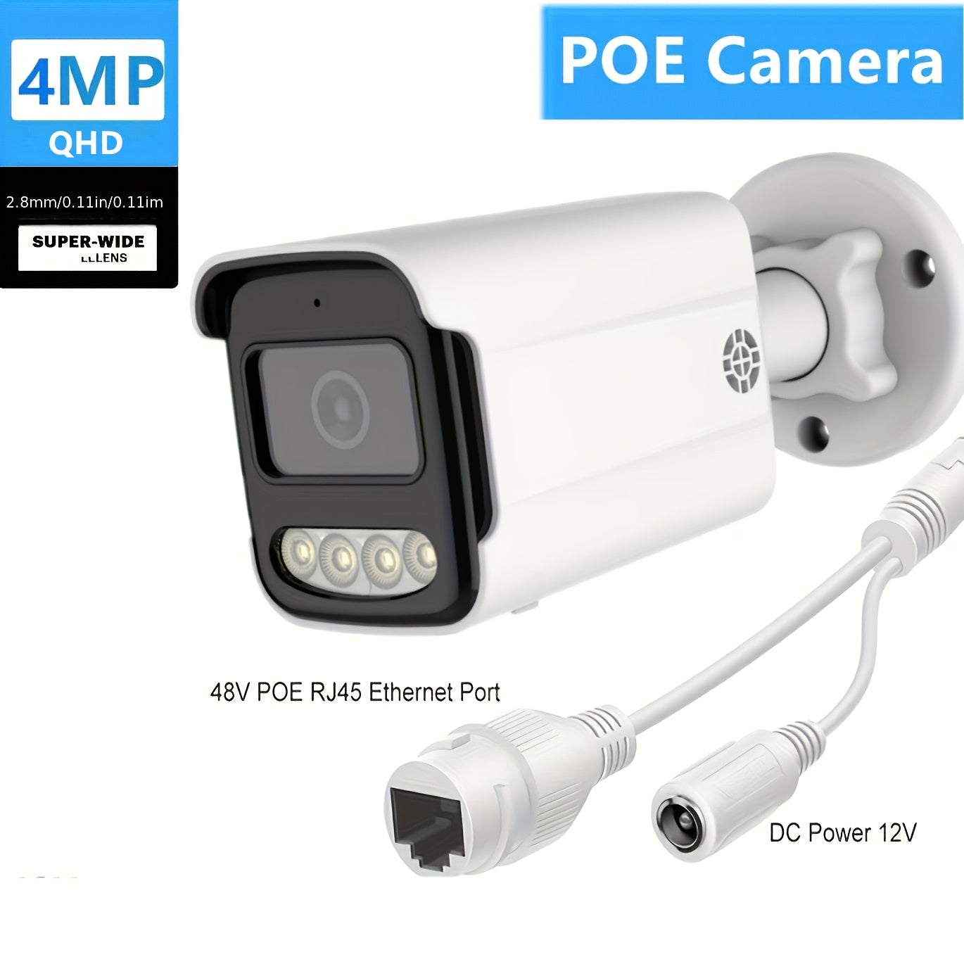 4MP 2K Outdoor PoE Security Camera with Night Vision Human Detection Wide-Angle Lens