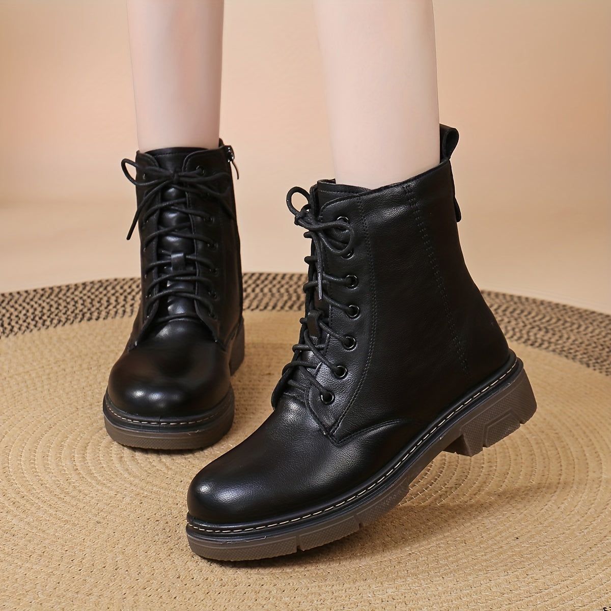 Women's Combat Boots Rubber Sole Anti-Slip Padded Stitching