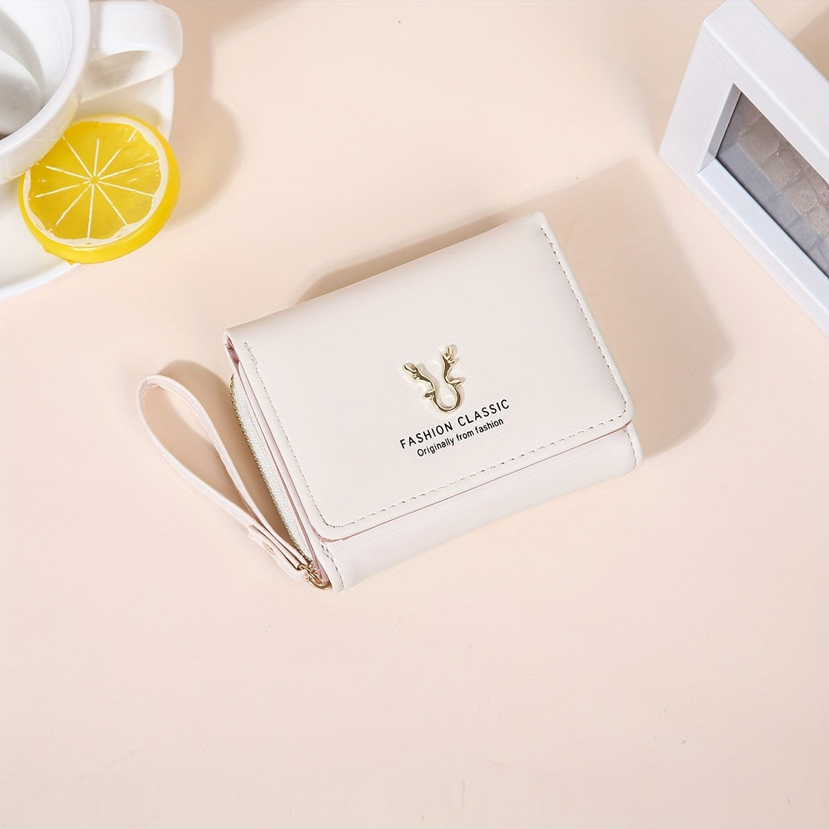 Men's Black PU Tri-Fold Wallet with Card Slots and Buckle