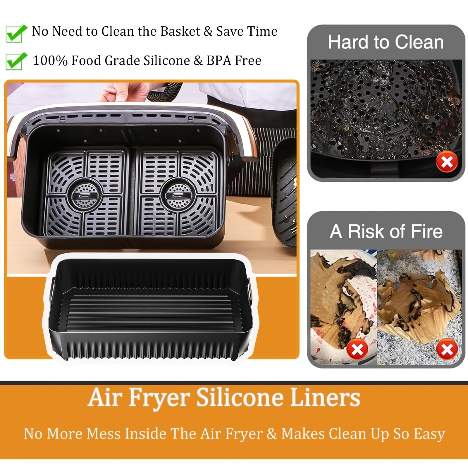 Silicone Air Fryer Liner for 10.4L Large Capacity Ninja AF500UK Accessory Insert