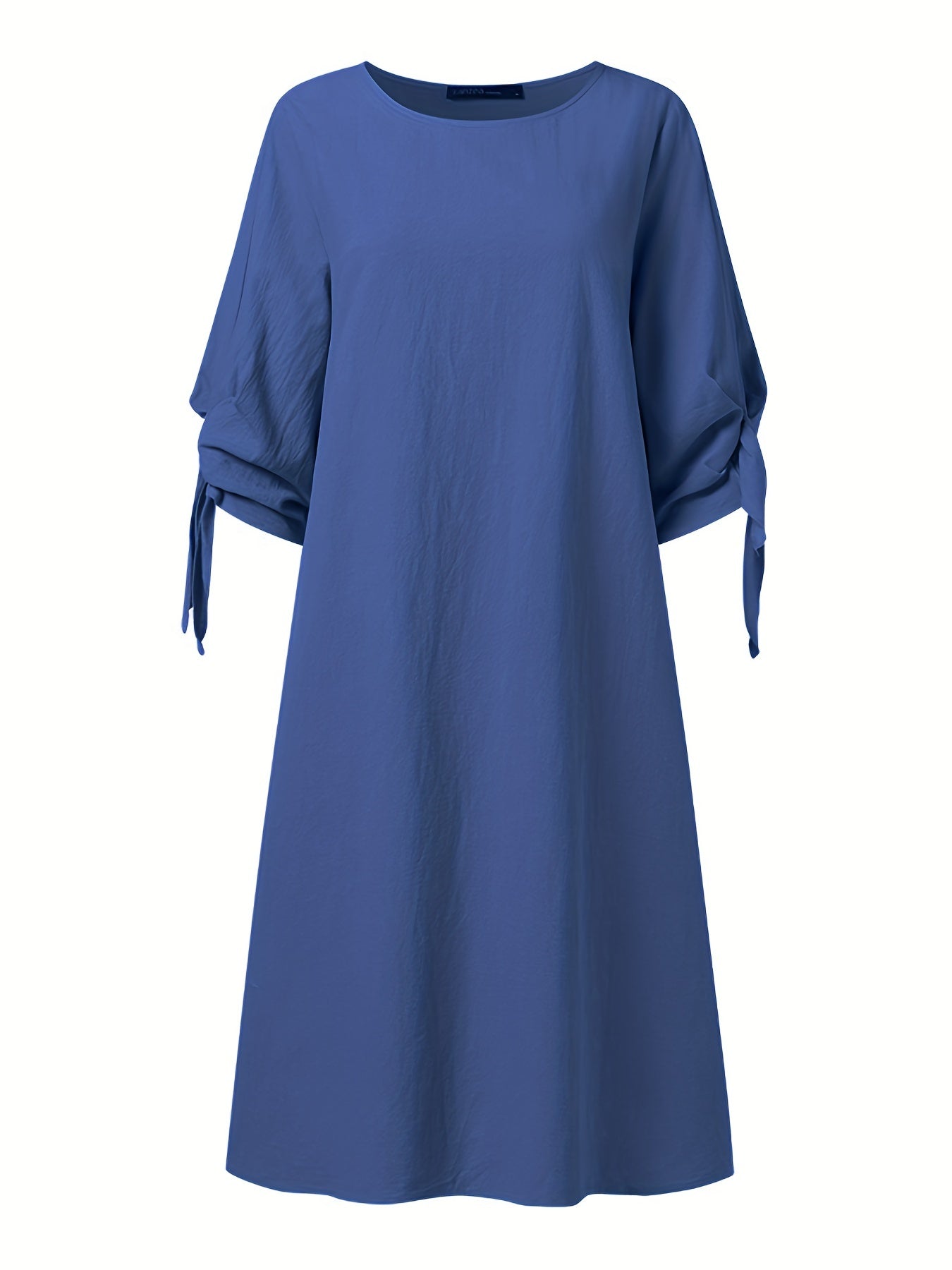 ZANZEA Ayollar uchun Yozgi Midi Ko'ylak, bir rangli, yumshoq bo'yin, qisqa yeng, A-shakl, tasodifiy keng kesim, cho'zilmaydigan to'qilgan mato, katta o'lcham