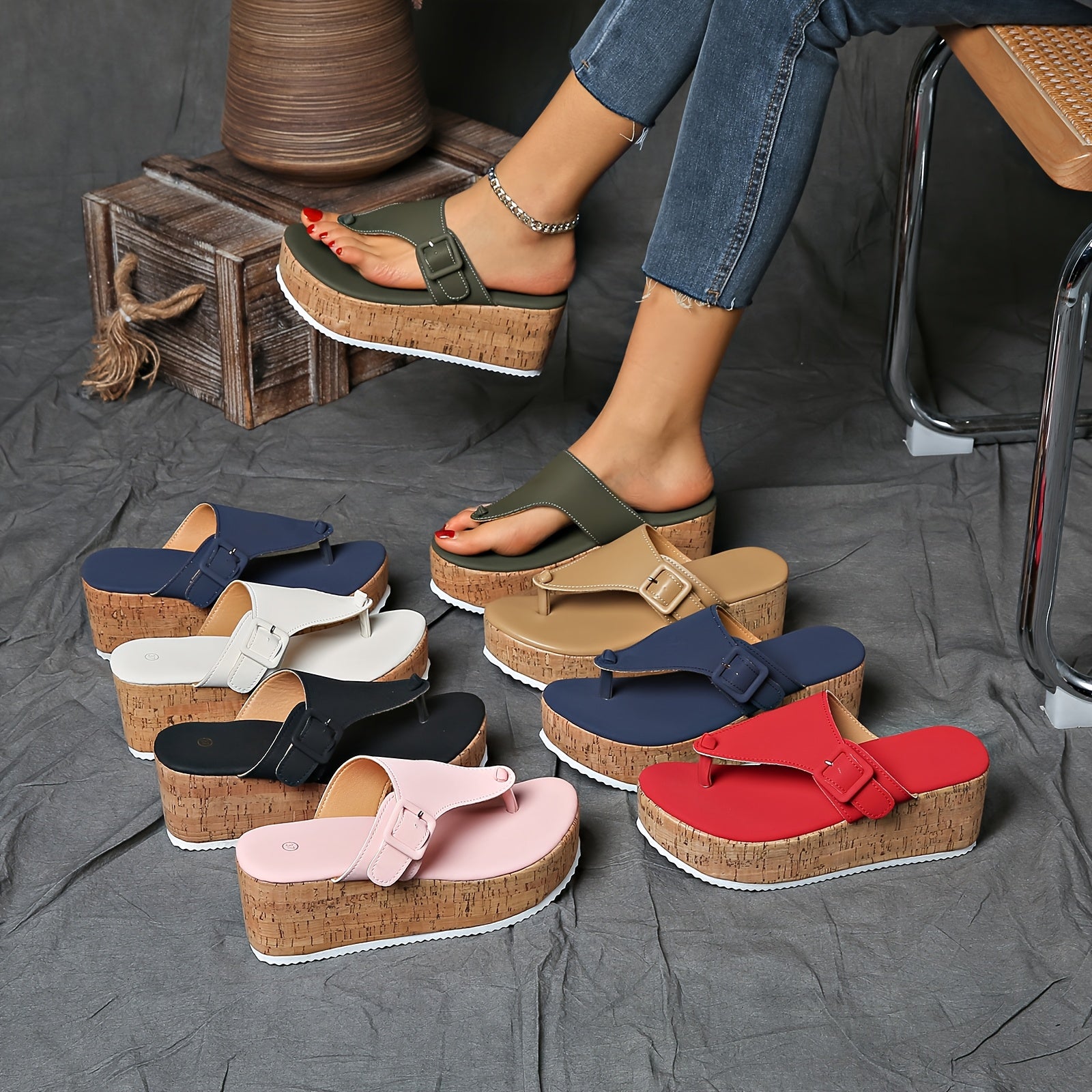 Women's White Open-Toe Platform Sandals Slip-On Summer Casual Footwear