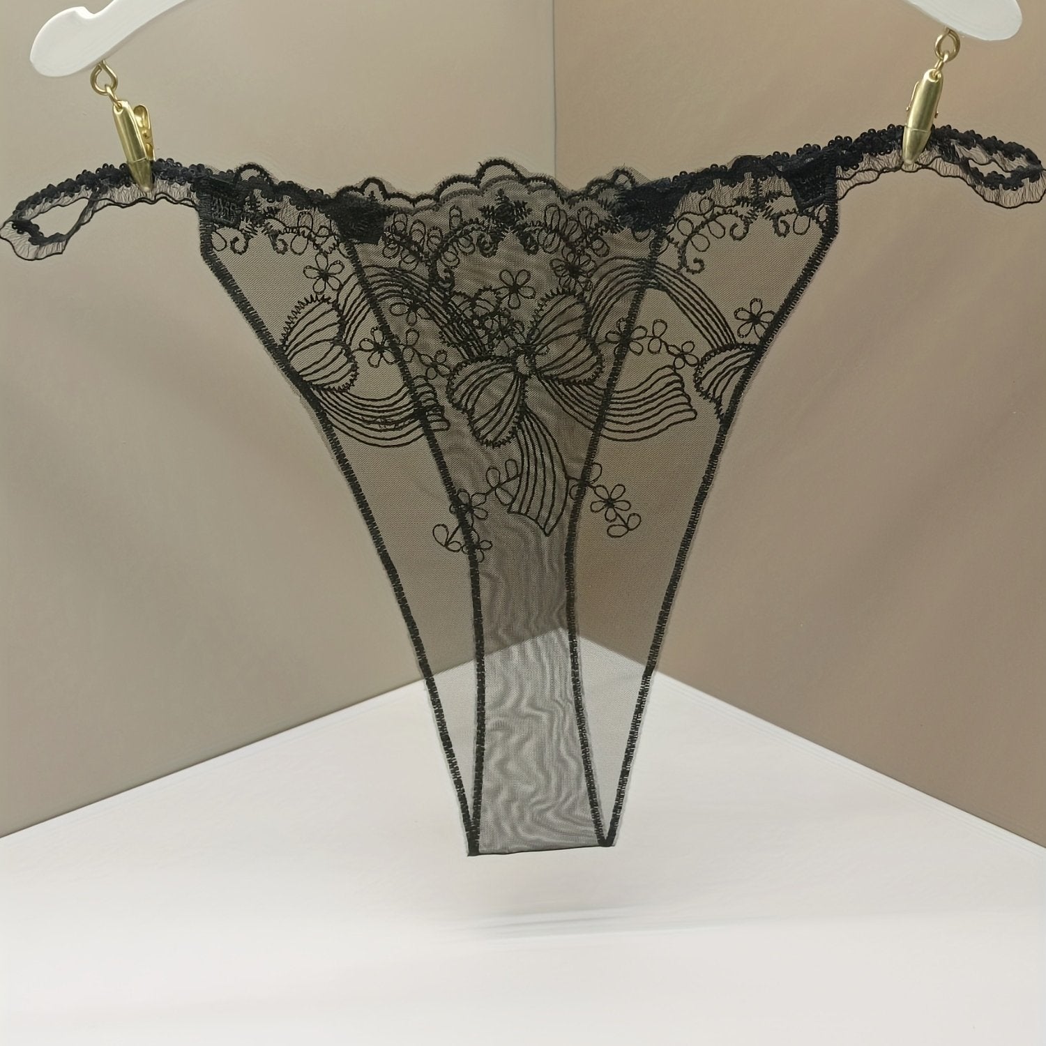 Women's High-Waisted Panties Mesh Lace Geometric Pattern Breathable Blue Black Red