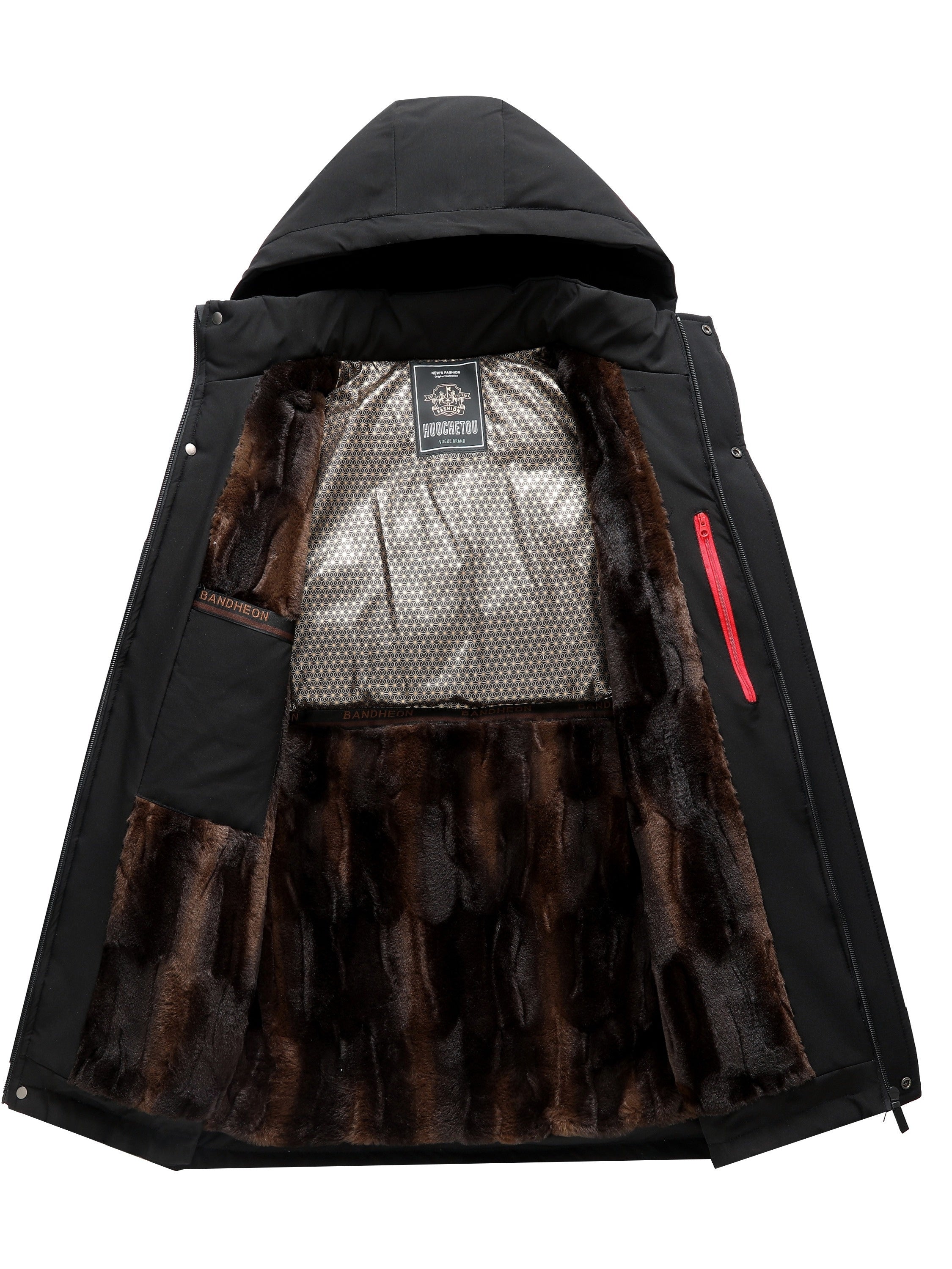 Men's Navy Blue Winter Jacket with Detachable Hood Fleece Lined Breathable Zipper Coat