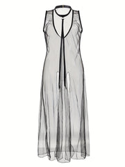 Женская полупрозрачная кружевная длинная юбка-пеньюар с кисточками