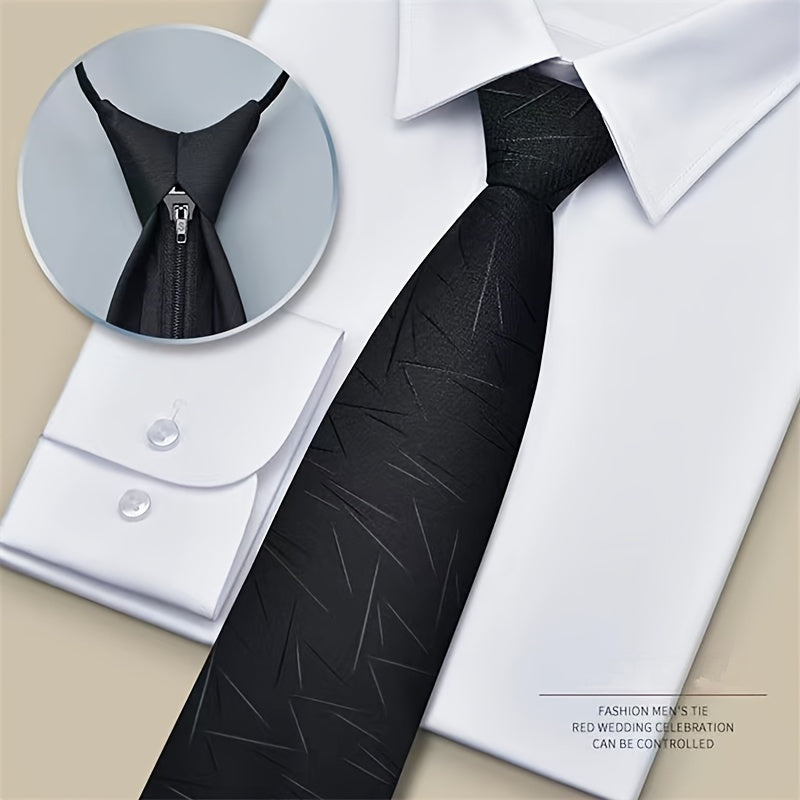 Men's Black Formal Tie for Business Banquets Zipper or Hand Tie Styles