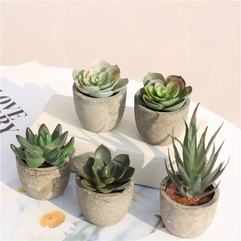 Artificial Succulent Plants Set with Potted Bonsai Desktop Decor in Paper Pulp