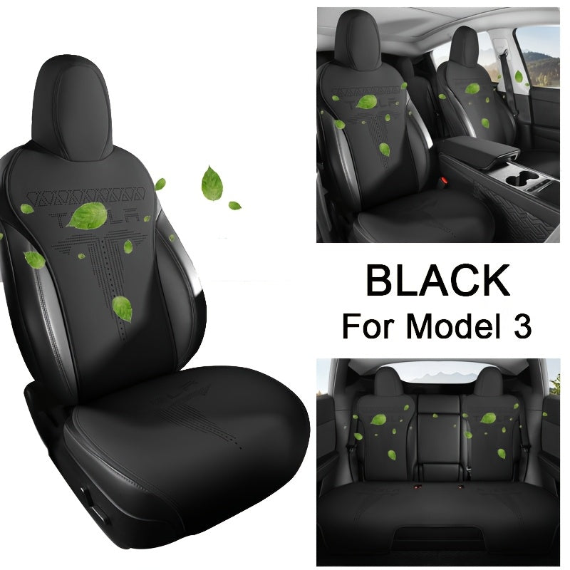 5 Seats Nappa Leather Car Seat Cover for Tesla Model Y/3 Breathable Front Rear Cushions