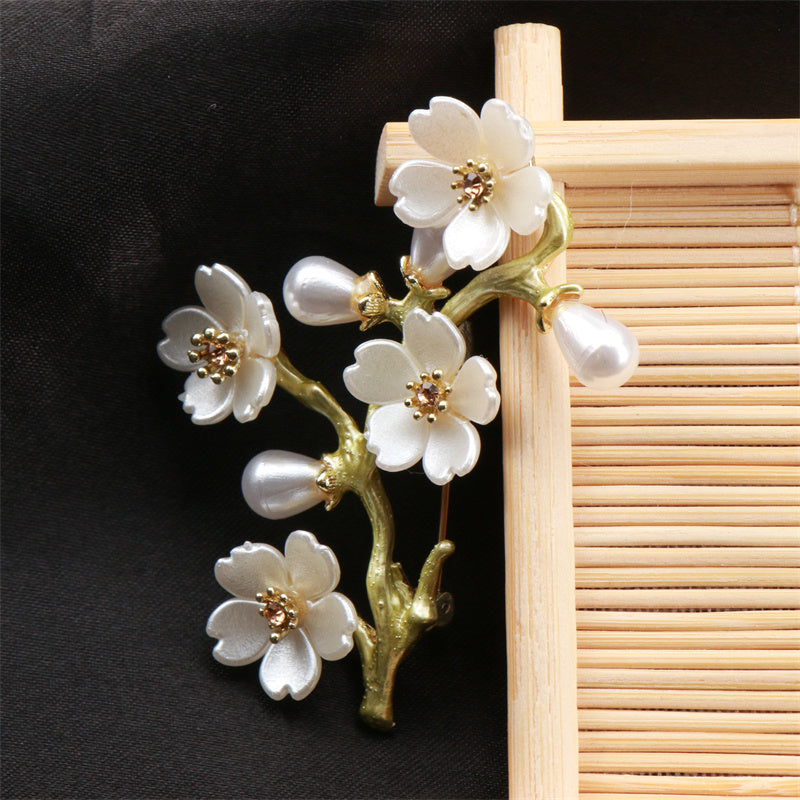 Enamel Floral Branch Brooch Alloy Pin Elegant Gift for Women