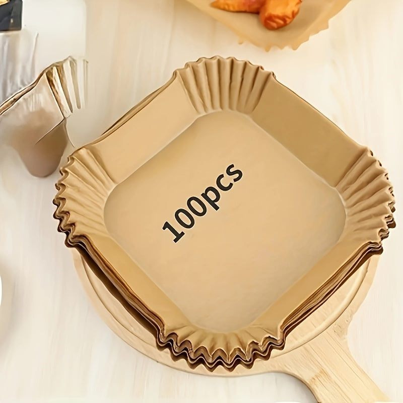 Square Parchment Paper Liners 100-Pack Non-Stick Food-Grade Oil-Absorbent for Air Fryer Baking
