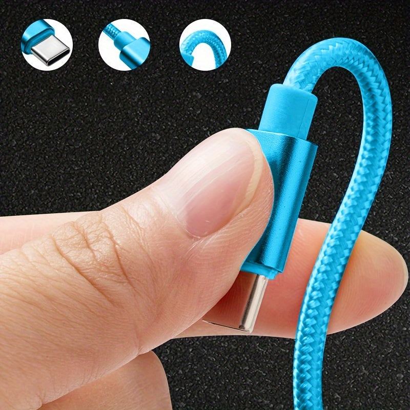 3-in-1 Nylon Braided USB Charging Cable for iPhone Micro USB Type-C Fast Data Sync