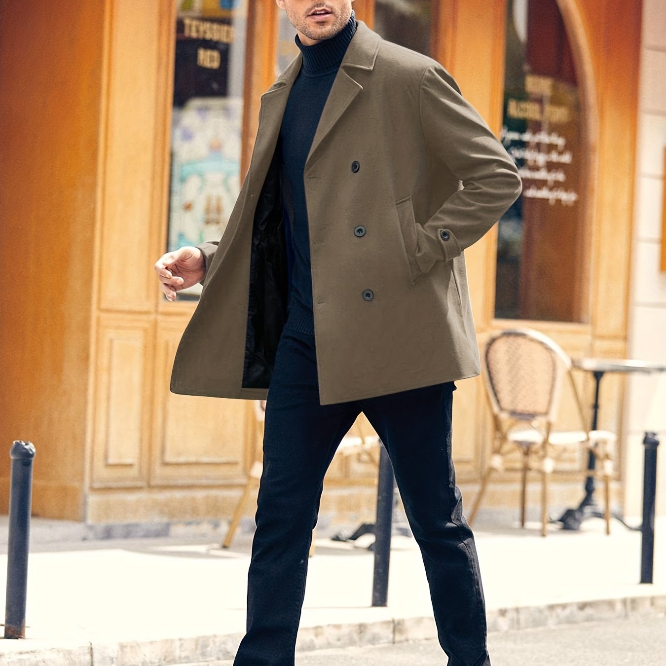 Men's Fleece Coat for Autumn Winter Double-Breasted Windbreaker Big & Tall