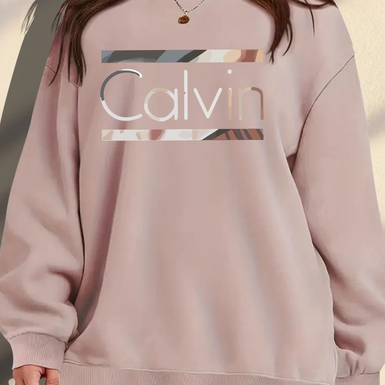 Plus Size Women's Crew Neck Sweatshirt Light Blue Relaxed Fit Knit