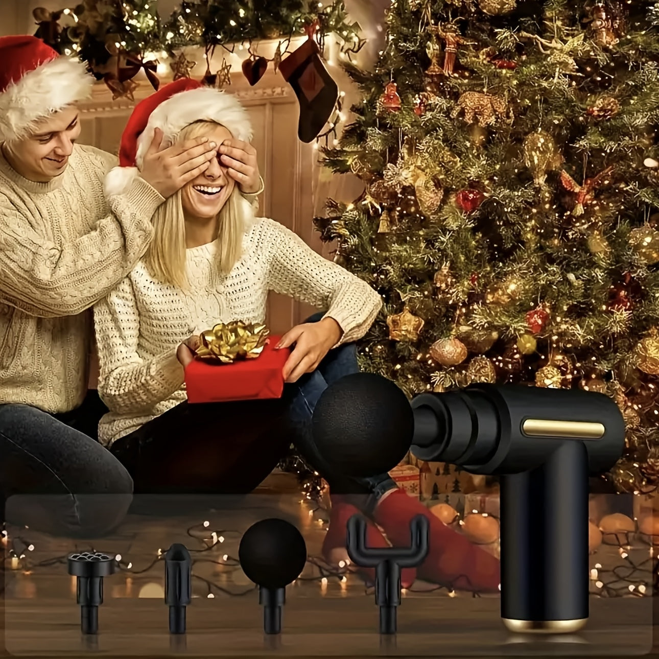 USB Rechargeable Facial Massage Gun with LCD Display 6 Speed Settings 4 Heads