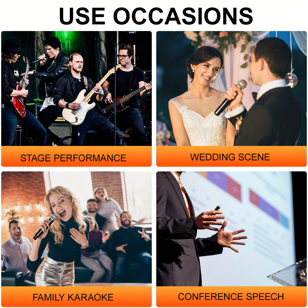 Sistema de micrófono de 4 canales con indicador de batería y conector de 6.35mm para karaoke, DJ, bodas