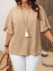 Plus o'lcham ayollar uchun kundalik kofta, qisqa qo'l, yengil, bir xil rangli top