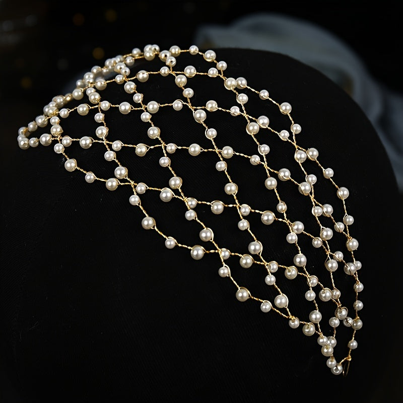 Ivory Faux Pearl Bridal Headband with Rhinestone Crystals for Wedding or Special Occasion