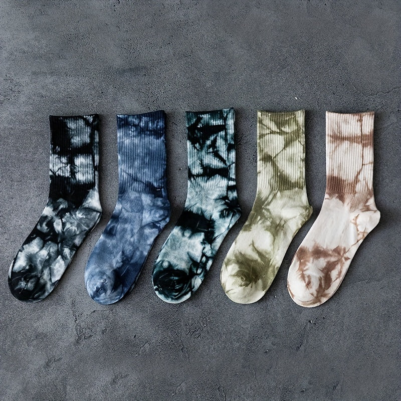 Men's Tie Dye Socks Set of 3 Trendy Street Skateboarding Hip-Hop Style Cotton Blend