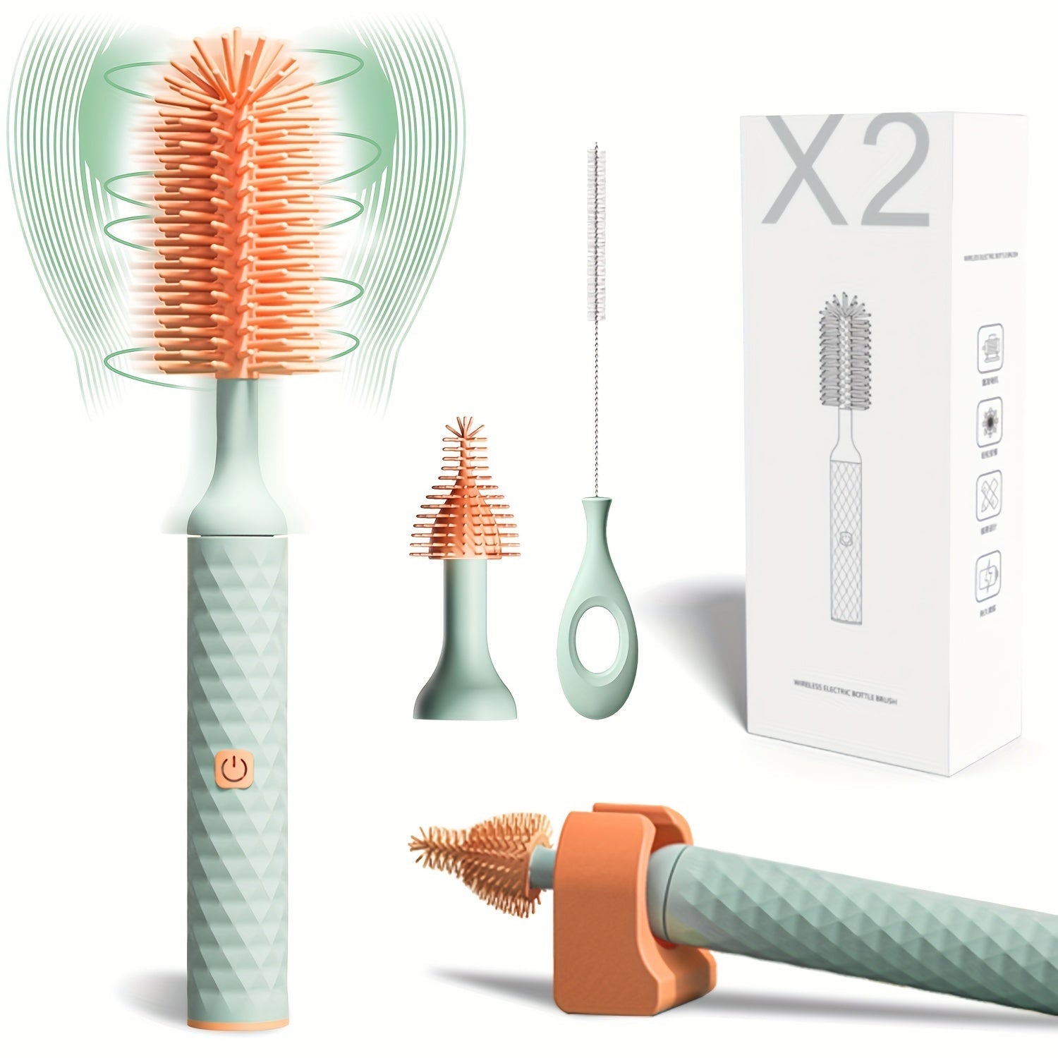 Silicone Electric Bottle Brush Set with USB Rechargeable Includes Pacifier and Straw Cleaners Waterproof