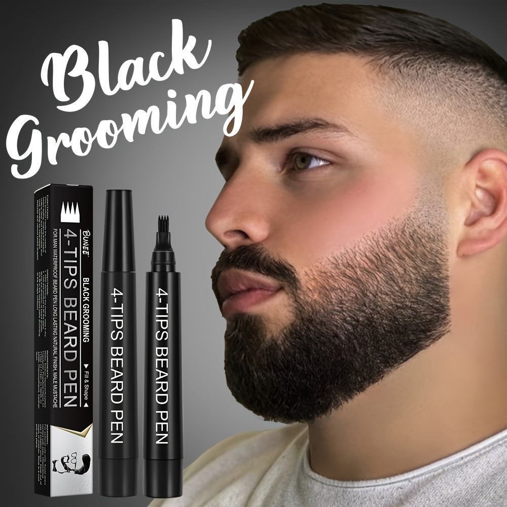 Bolígrafo para barba para hombres, con punta en forma de tenedor de 4 puntas, resistente al sudor, relleno de barba de larga duración