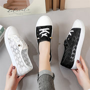 Women's Casual Sneakers Low-Top Lace-Up Slip-On Breathable Fabric White Black