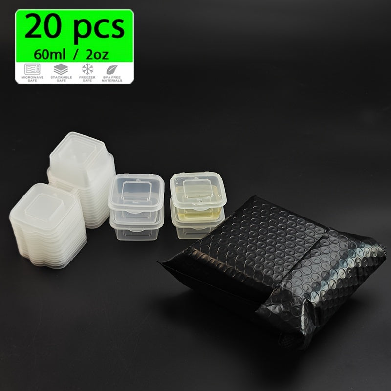 20 Pieces of 2-Ounce Disposable Plastic Cups with Lids Leakproof BPA-Free for Salads and Dressings