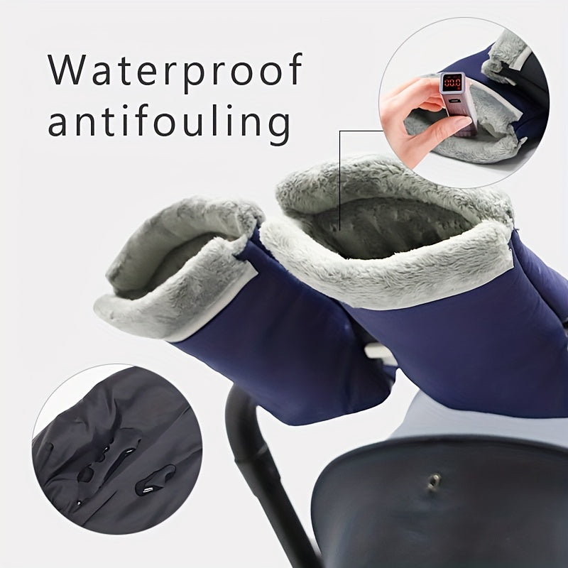 Unisex Windproof Waterproof Gloves with Plush Lining for Stroller Outings