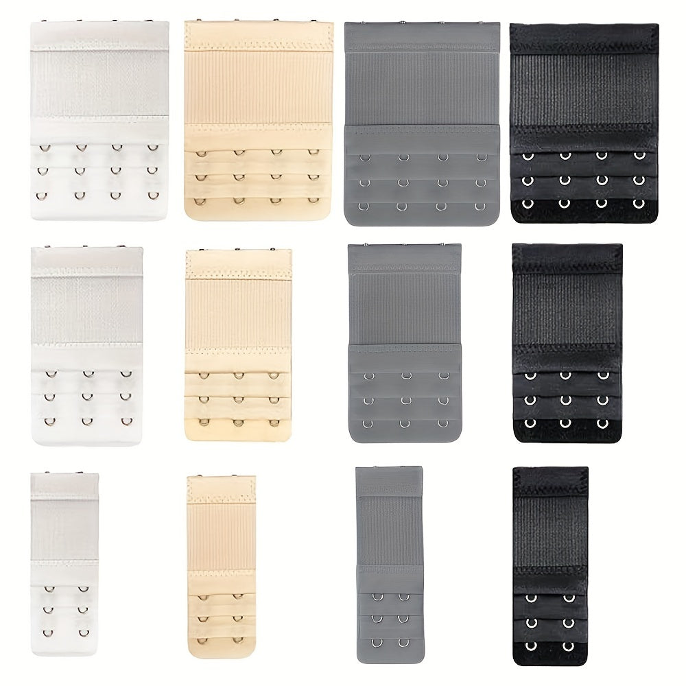 12 Pack Comfort Stretch Bra Extenders Adjustable Hooks Soft Polyester Knit Solid Color