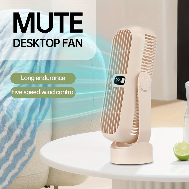 Portable Wireless Desktop Fan with 5-Speed, Mini Cooling Tower Fan, Silent, LED Display