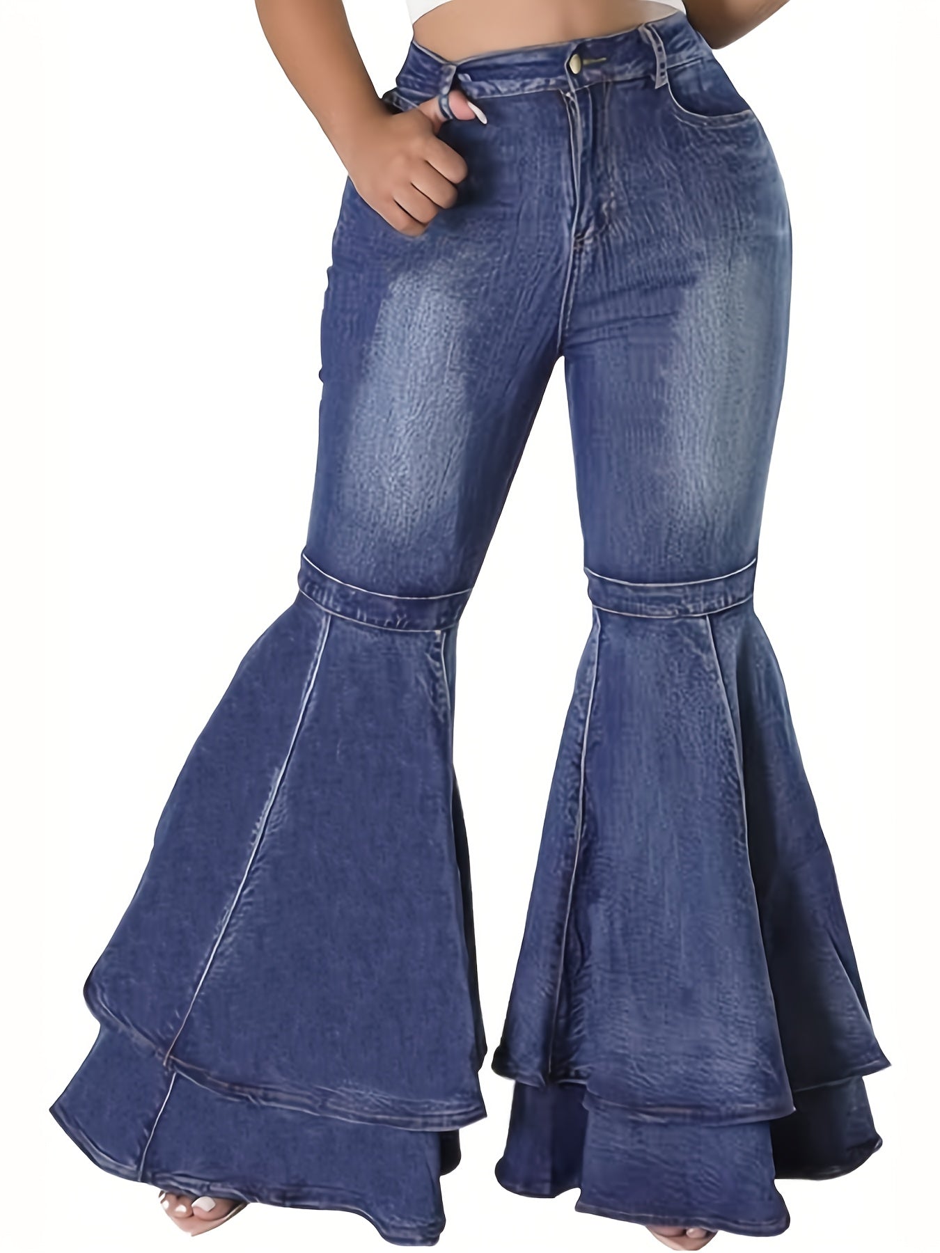 Women's Plus Size Double-Layer Flare Jeans Denim Woven Leg Pants