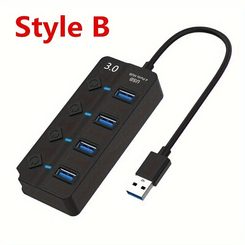 USB Hub with 4 or 7 Ports LED Light and Power Switch for PC Laptop