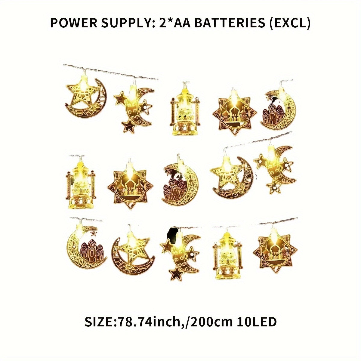 Battery-Powered LED String Lights with Palace Lanterns Stars Moon Castle Design for Festivals and Celebrations