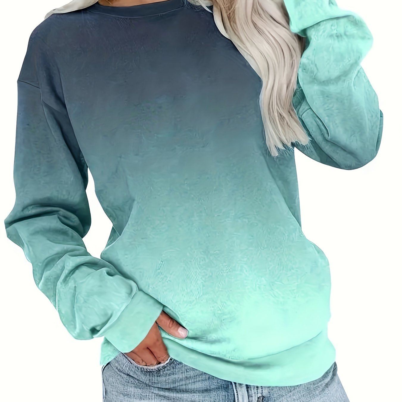 Women's Gradient Color 3D Print Pullover Sweatshirt Long Sleeve Casual Top