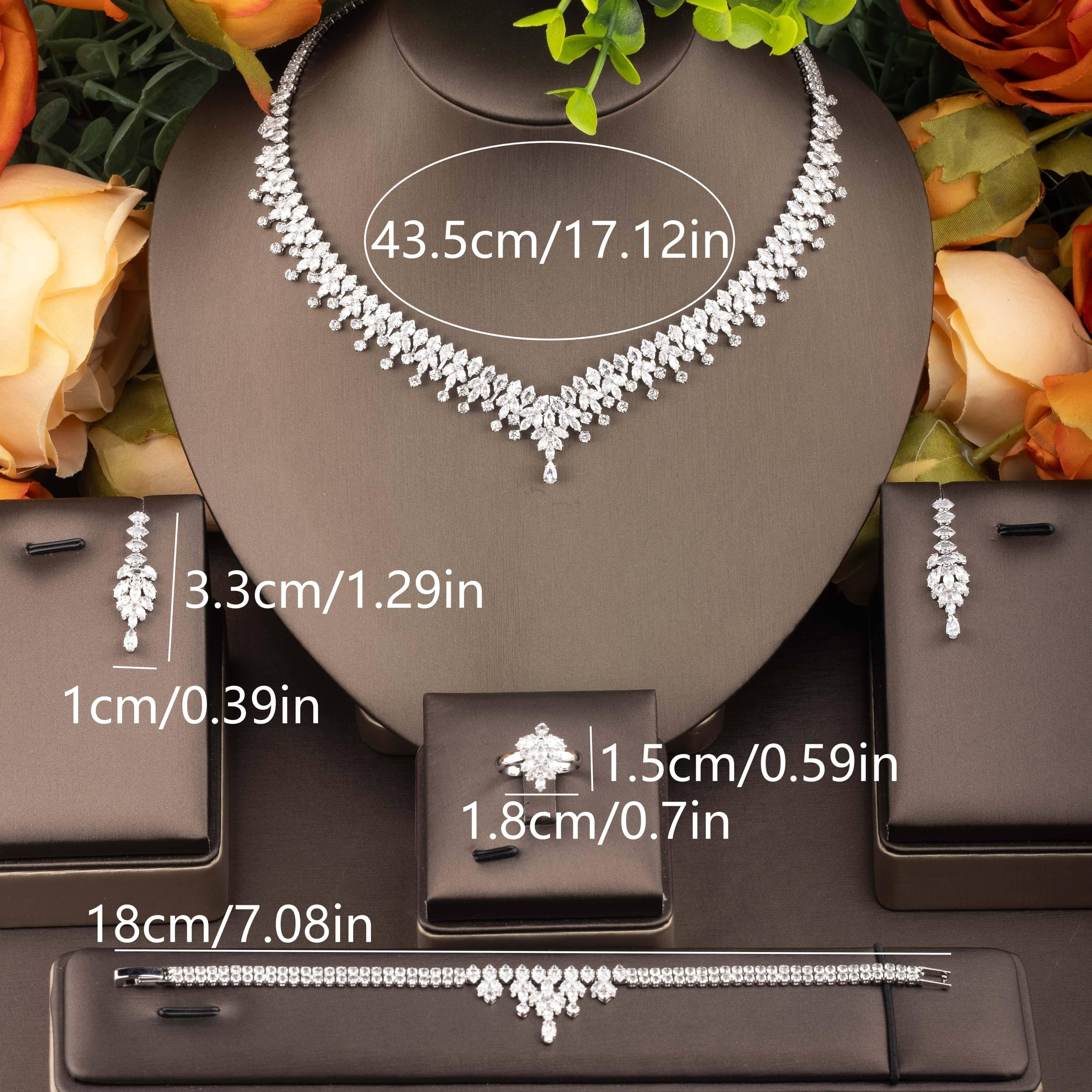 Leaf-Shaped Cubic Zirconia Jewelry Set for Women Necklace Earrings Bracelet Ring Wedding