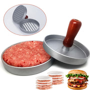 Grey Metal Burger Press with Non-Stick Coating and Wooden Handle