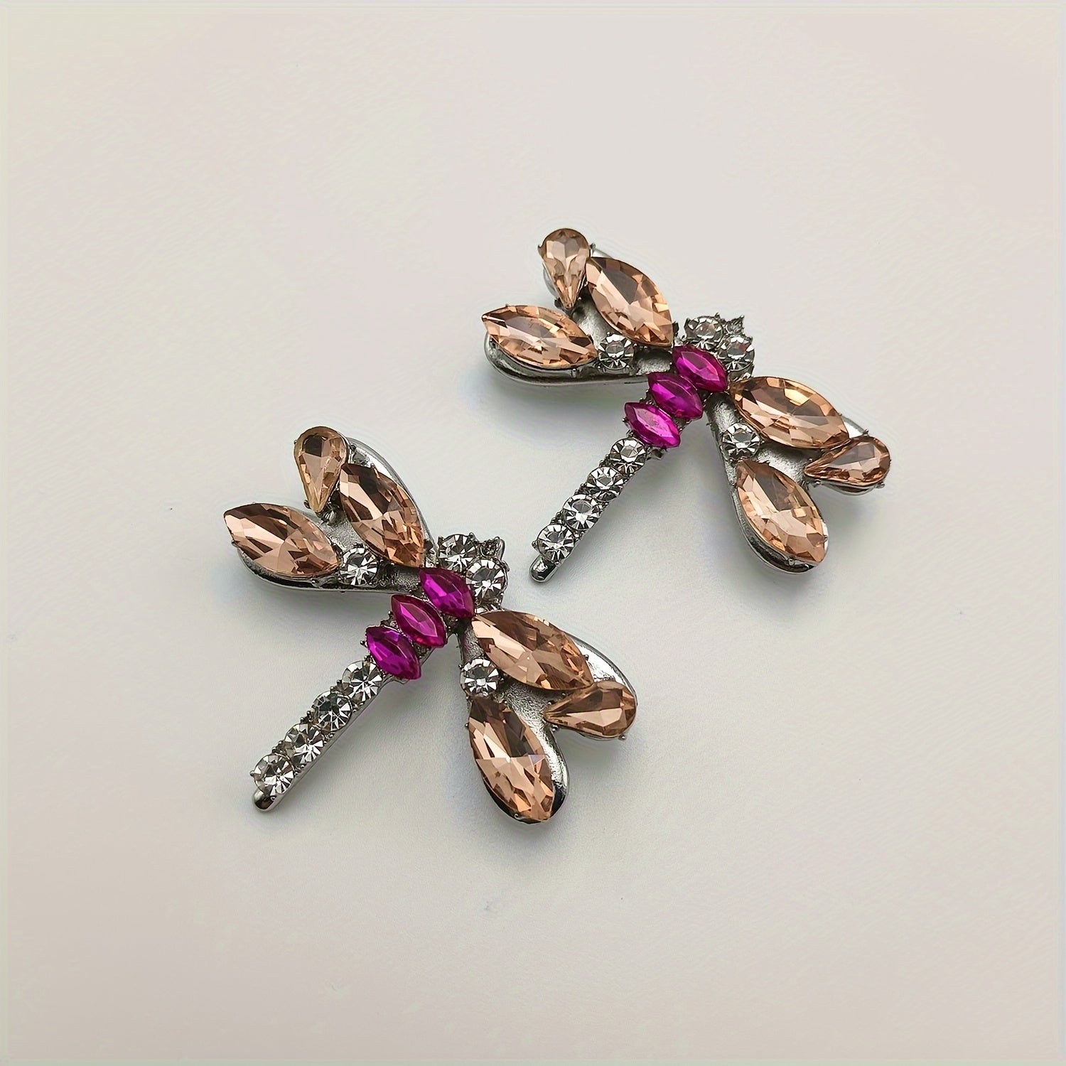 2Pcs Sparkling Dragonfly Shoe Charms Rose Golden Purple Gemstone Detachable Shoe Accessories
