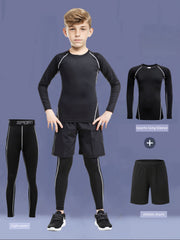 Youth Compression Set for Running Sports Quick-Dry Long Sleeve Top Shorts Leggings