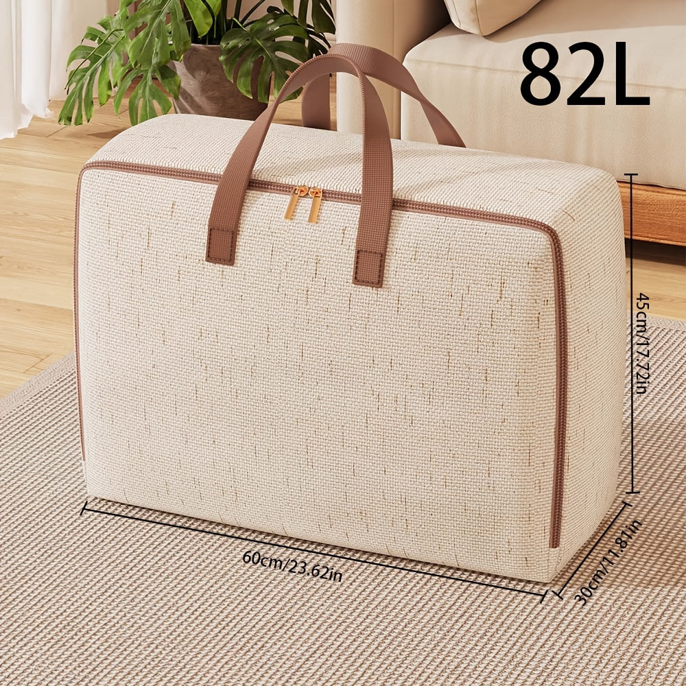 Gran bolsa de almacenamiento beige con asas y cremallera para ropa de cama y almohadas