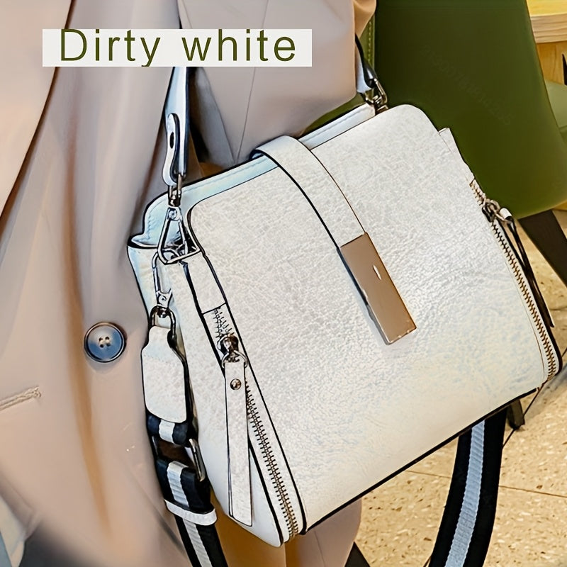 Women's Leather Shoulder Bag with Removable Strap Zipper Closure Edge Paint in Black Coffee Light Brown