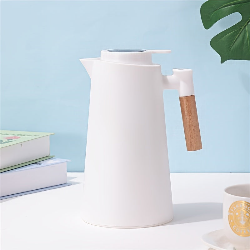 Двухслойный вакуумный стеклянный кофейник с деревянной ручкой 1л