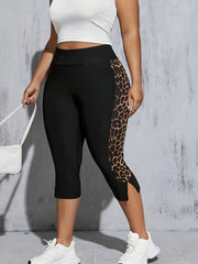 Plus Size Women's High-Waisted Leopard Print Leggings 7/8 Length Capri