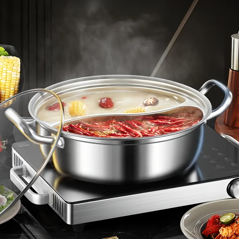 32cm Stainless Steel Double-Flavor Hot Pot Set for Induction, Serves 4-6