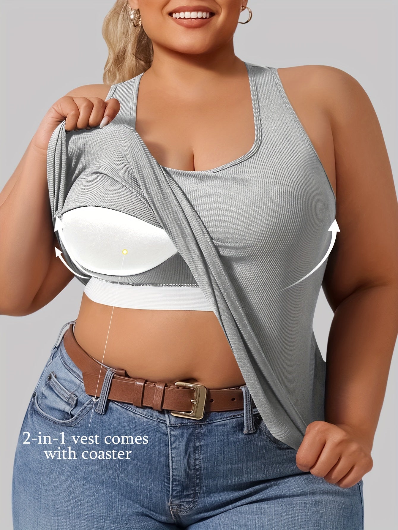 Women's Plus Size Solid Color Racerback Yoga Vest With Cup Padding