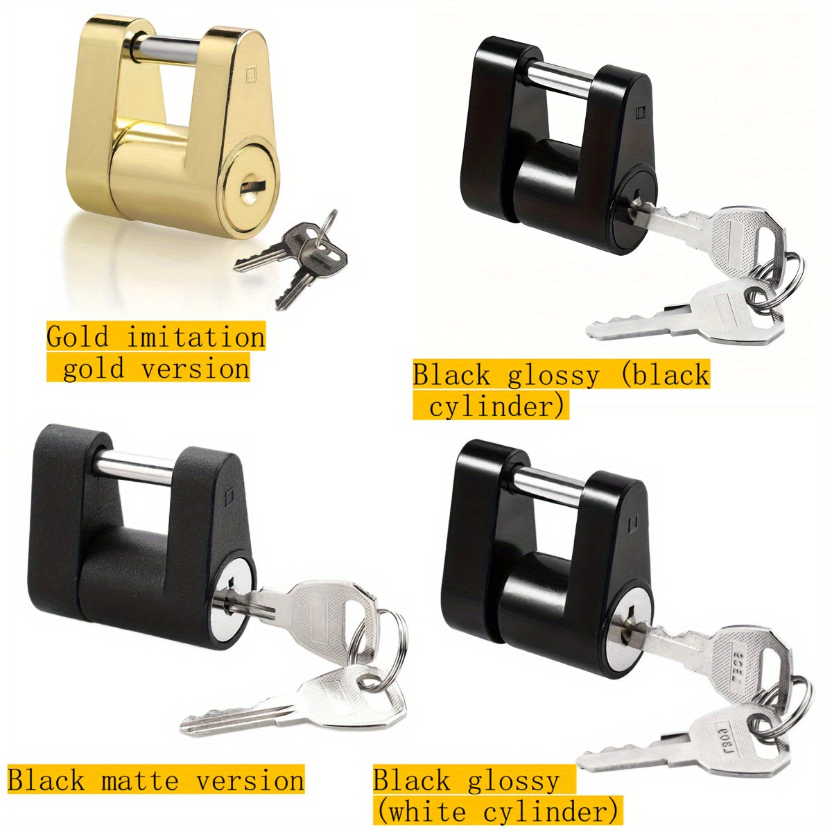 Heavy-Duty Zinc Alloy Trailer Coupler Lock 1/4 Inch Pin Anti-Theft for RVs Trucks Boats White Cylinder Options