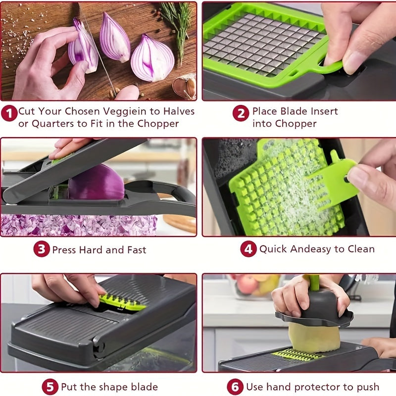 16 ta oshxona sabzavotlarini maydalash va bo‘laklash uchun to‘plam, piyoz maydalagich va kartoshka shredder bilan