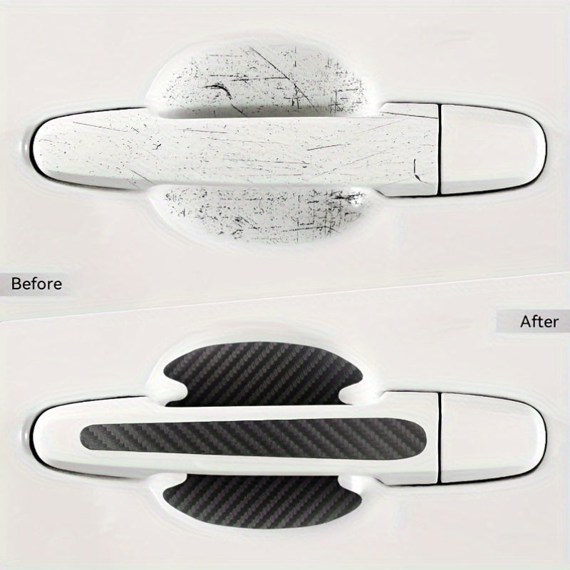8 Pcs Carbon Fiber Car Door Handle Protectors Scratch Resistant Covers Universal Fit Black
